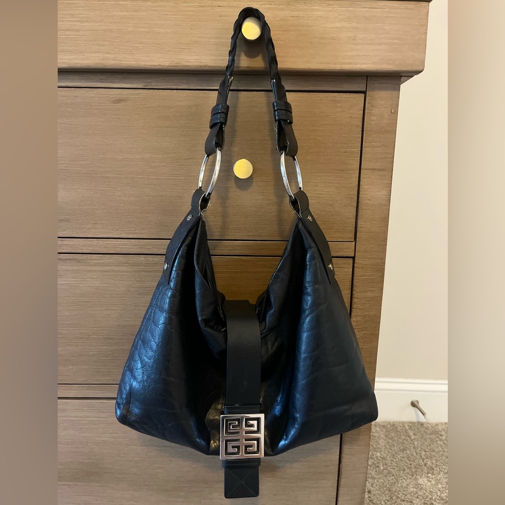 Givenchy Black Leather Distressed Hobo Bag Handbag with Silver Hardware
